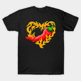 Chili Pepper with Flame Heart T-Shirt